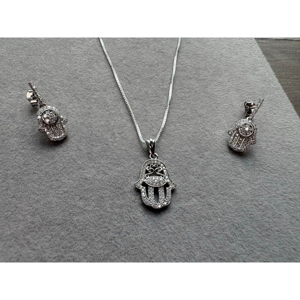 NWT Hamsa Moissanite Necklace & Earring Bundle - 925 Silver - Picture 9 of 10